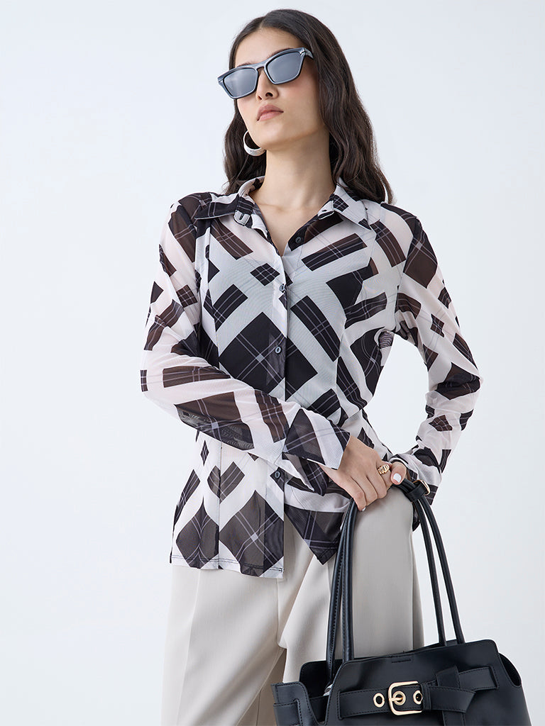 Wardrobe Black Checks Design Shirt with Camisole