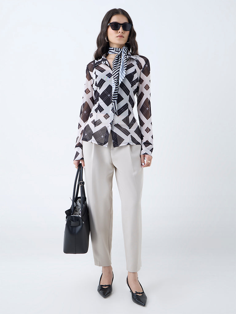 Wardrobe Black Checks Design Shirt with Camisole