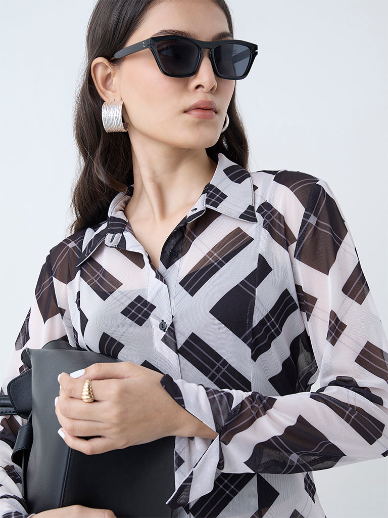 Wardrobe Black Checks Design Shirt with Camisole