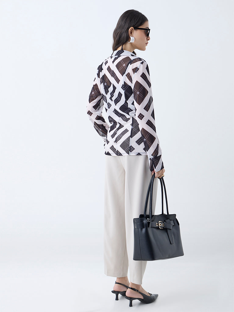 Wardrobe Black Checks Design Shirt with Camisole