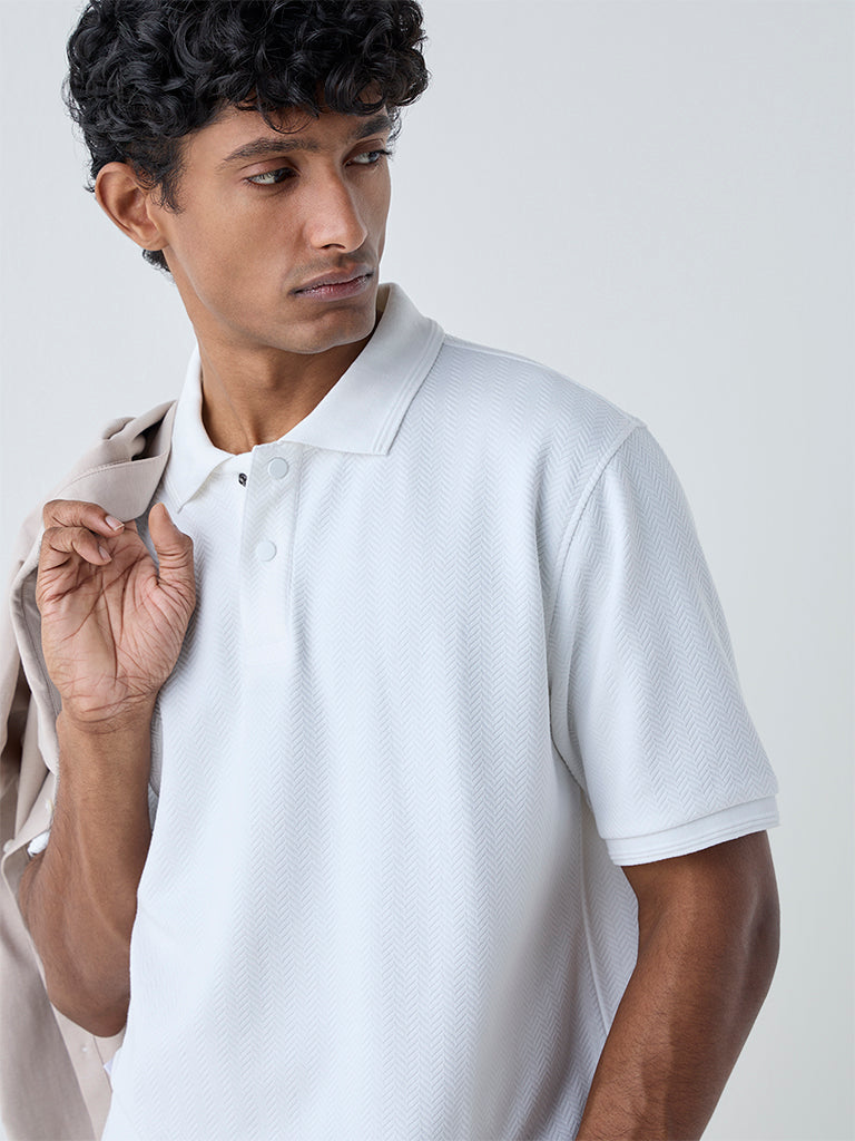 Westside WES Casuals Men's White Relaxed-Fit Cotton-Blend Polo T-Shirt for Casual Wear Zoomed View