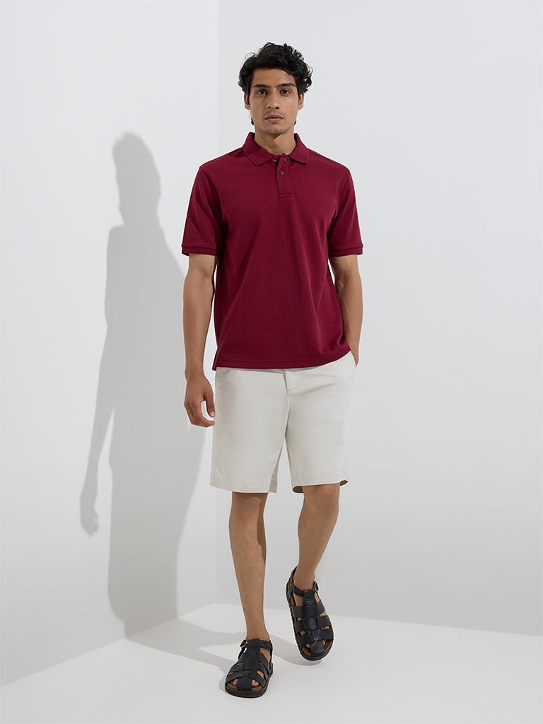 Westside WES Casuals Men's Wine Relaxed-Fit Cotton-Blend Polo T-Shirt for Casual Wear Full View