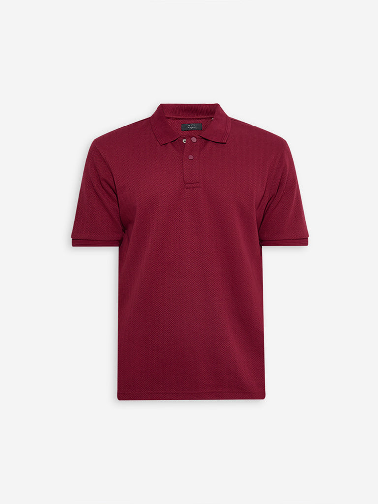 Westside WES Casuals Men's Wine Relaxed-Fit Cotton-Blend Polo T-Shirt for Casual Wear Flatly