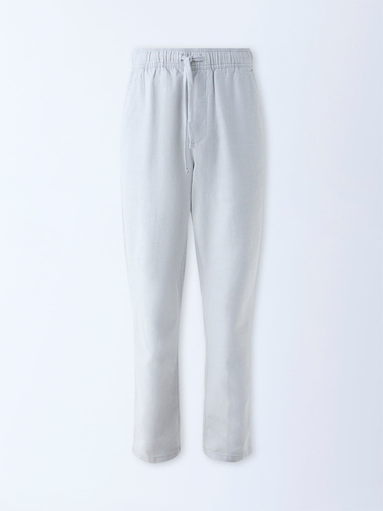 Westside ETA Men's Grey Solid Relaxed-Fit Mid-Rise Cotton Chinos for Casual Wear Flatly