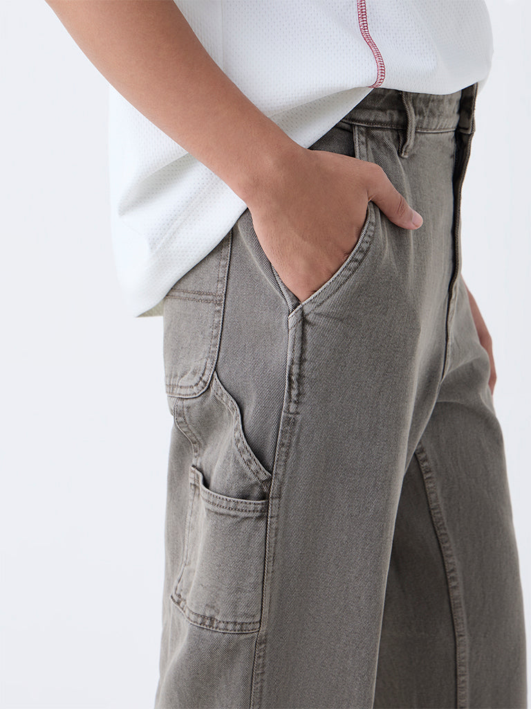Nuon Grey Solid Relaxed-Fit Mid-Rise Jeans