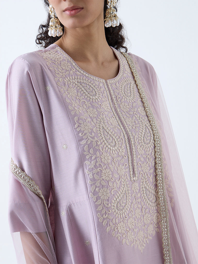 Westside Vark Women's Lilac Paisley Embroidered Anarkali Ethnic Set for Festive Wear Zoomed View
