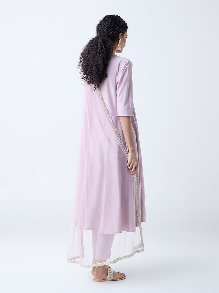 Westside Vark Women's Lilac Paisley Embroidered Anarkali Ethnic Set for Festive Wear Back View