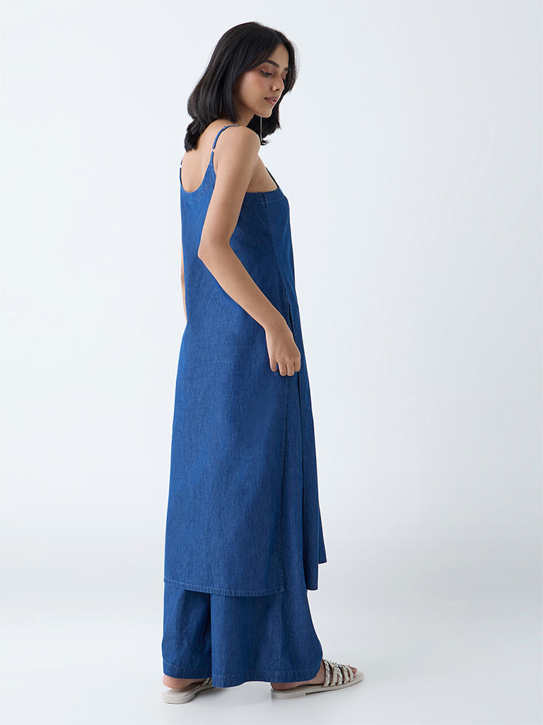 Utsa Indigo Mirror Detailed Denim A-Line Kurta