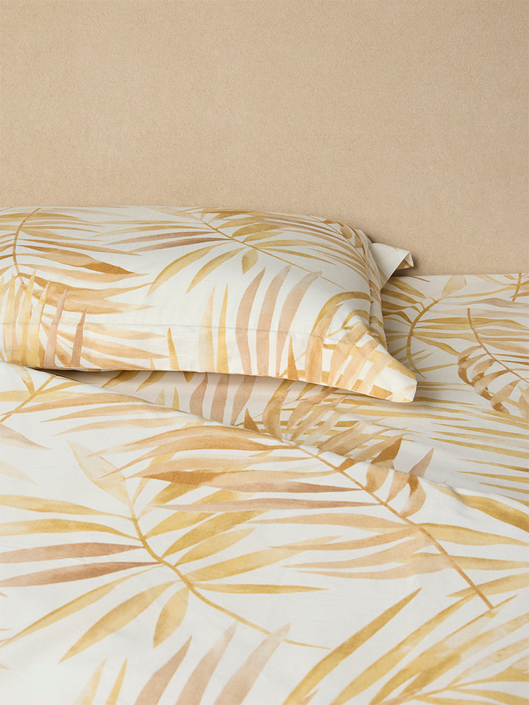 Westside Home Mustard Leaf Printed Queen Bed Sheet Set