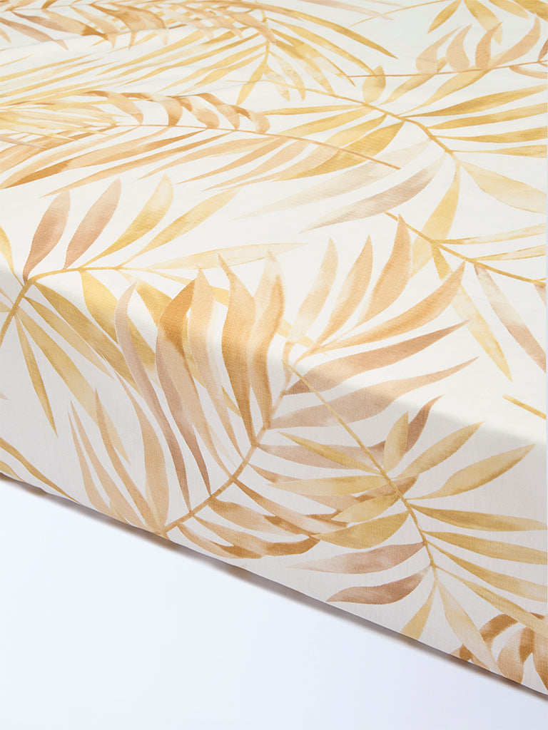 Westside Home Mustard Leaf Printed Queen Bed Sheet Set