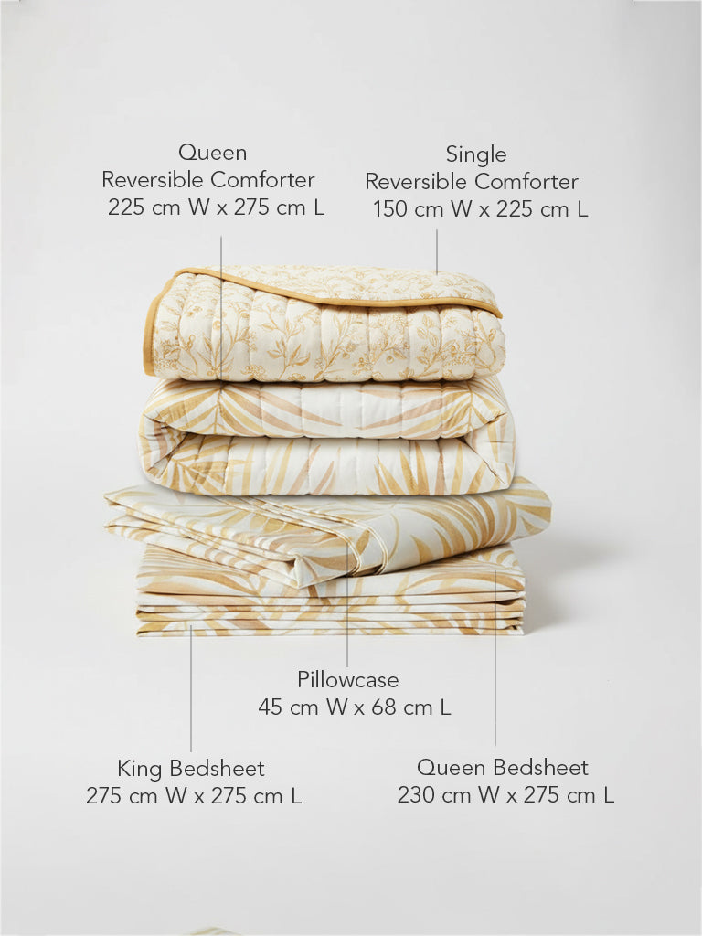 Westside Home Mustard Leaf Printed Queen Bed Sheet Set