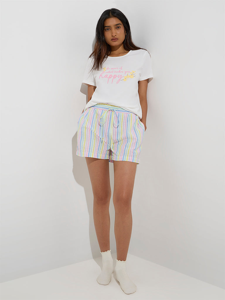Buy Wunderlove Multicolour Stripe High-Rise Cotton Shorts