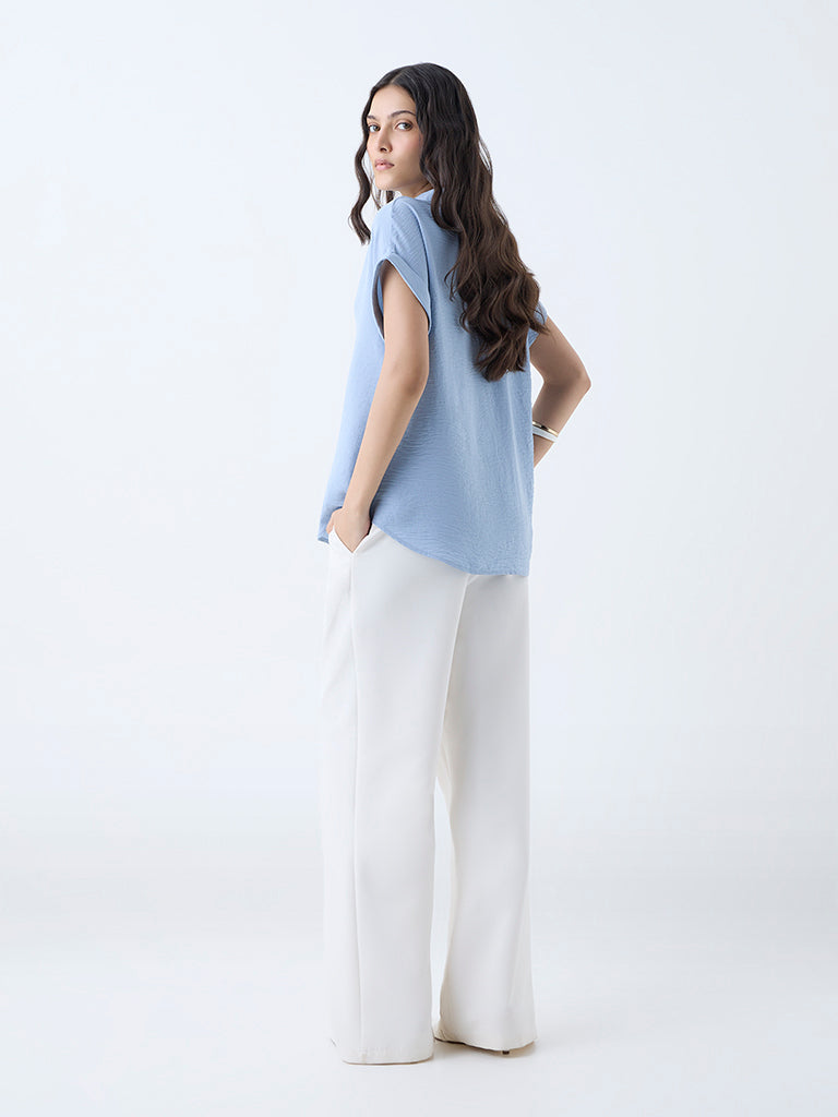 Wardrobe Light Blue Crinkle-Textured Top