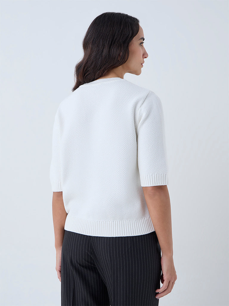 Wardrobe White Knitted Cotton Cardigan