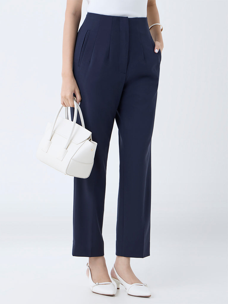 Wardrobe Navy Solid High-Rise Trousers