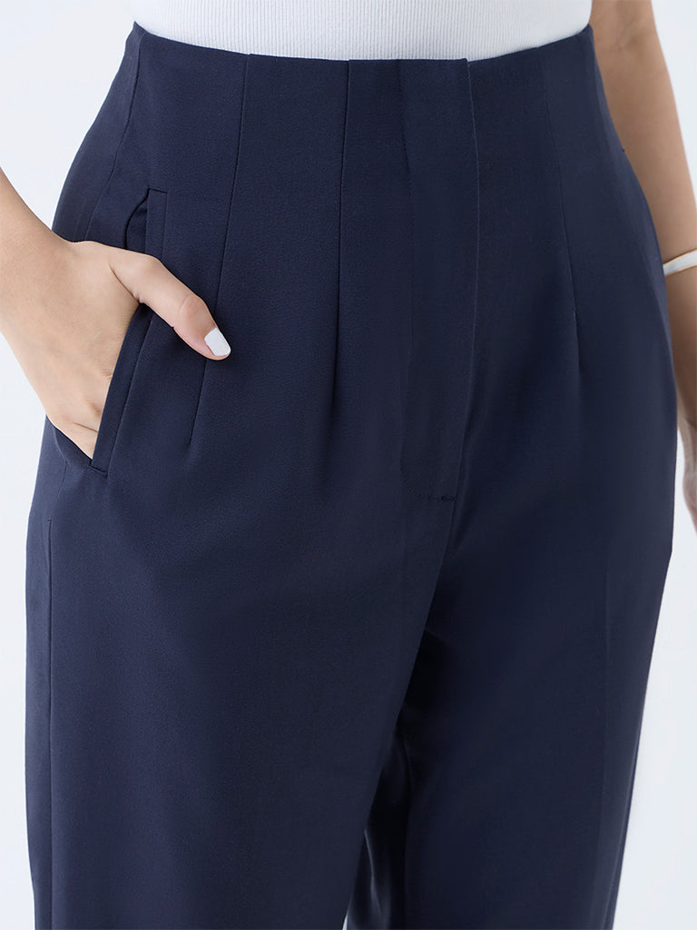 Wardrobe Navy Solid High-Rise Trousers