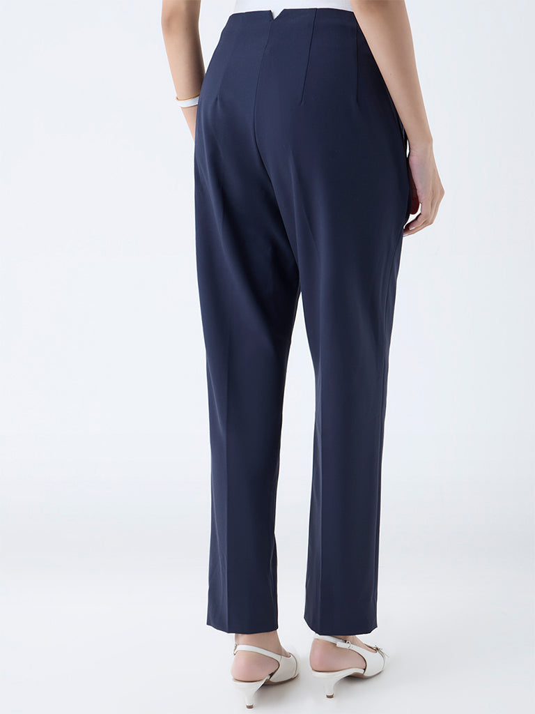 Wardrobe Navy Solid High-Rise Trousers