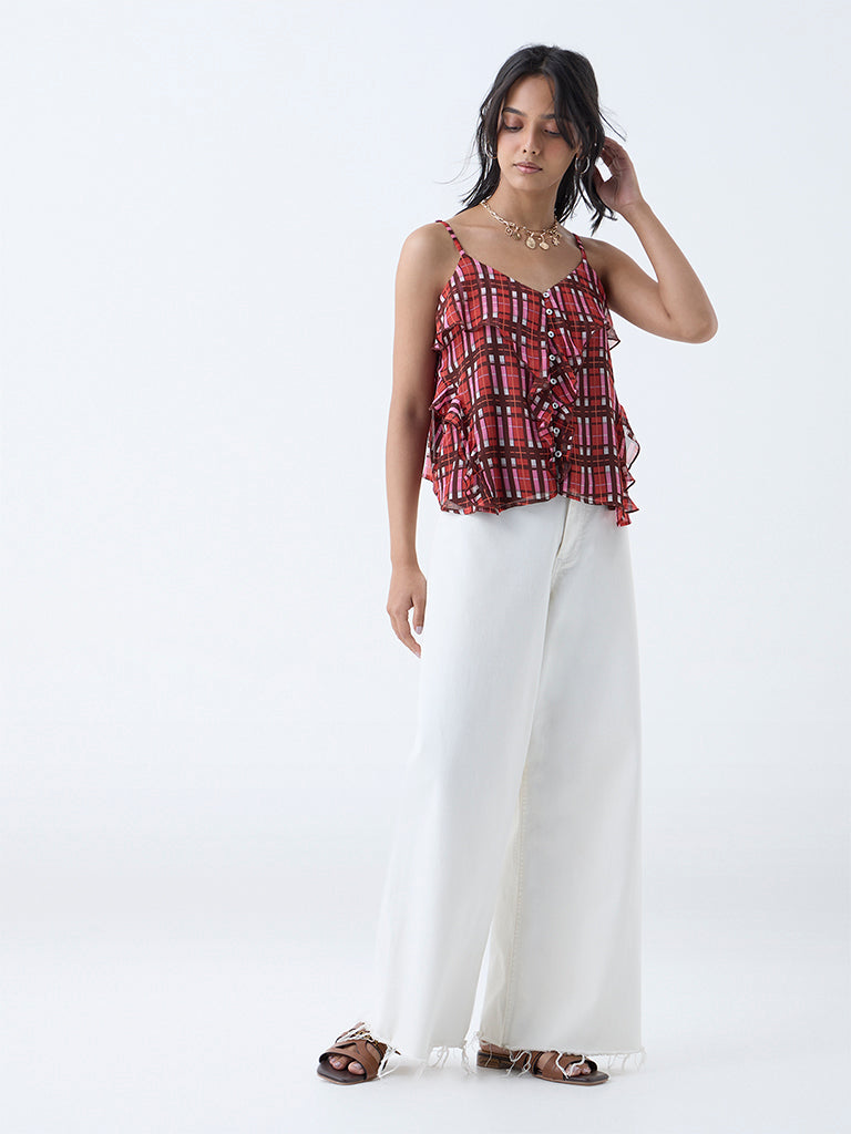 LOV Multicolour Plaid Checkered Top