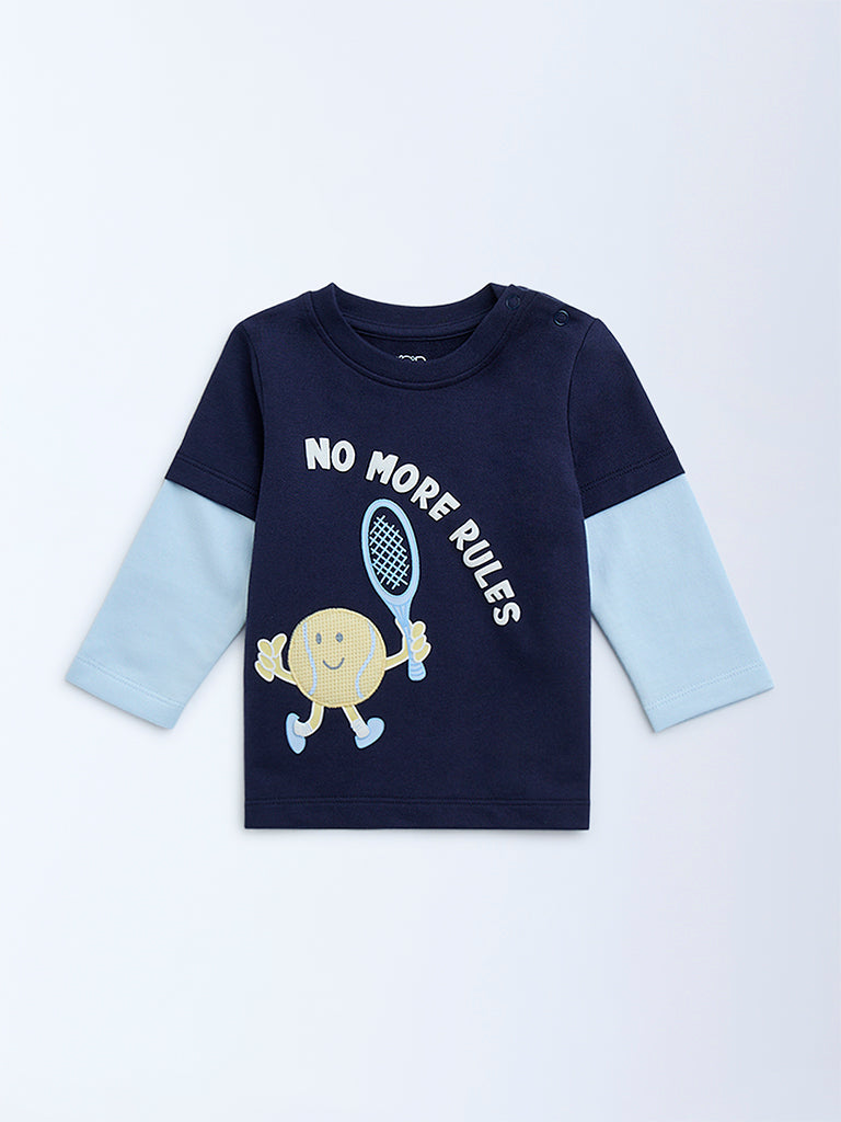 HOP Baby Navy Typographic Cotton T-Shirt