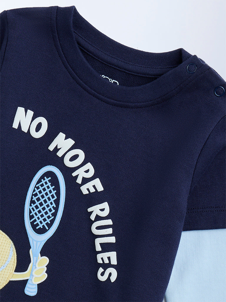 HOP Baby Navy Typographic Cotton T-Shirt