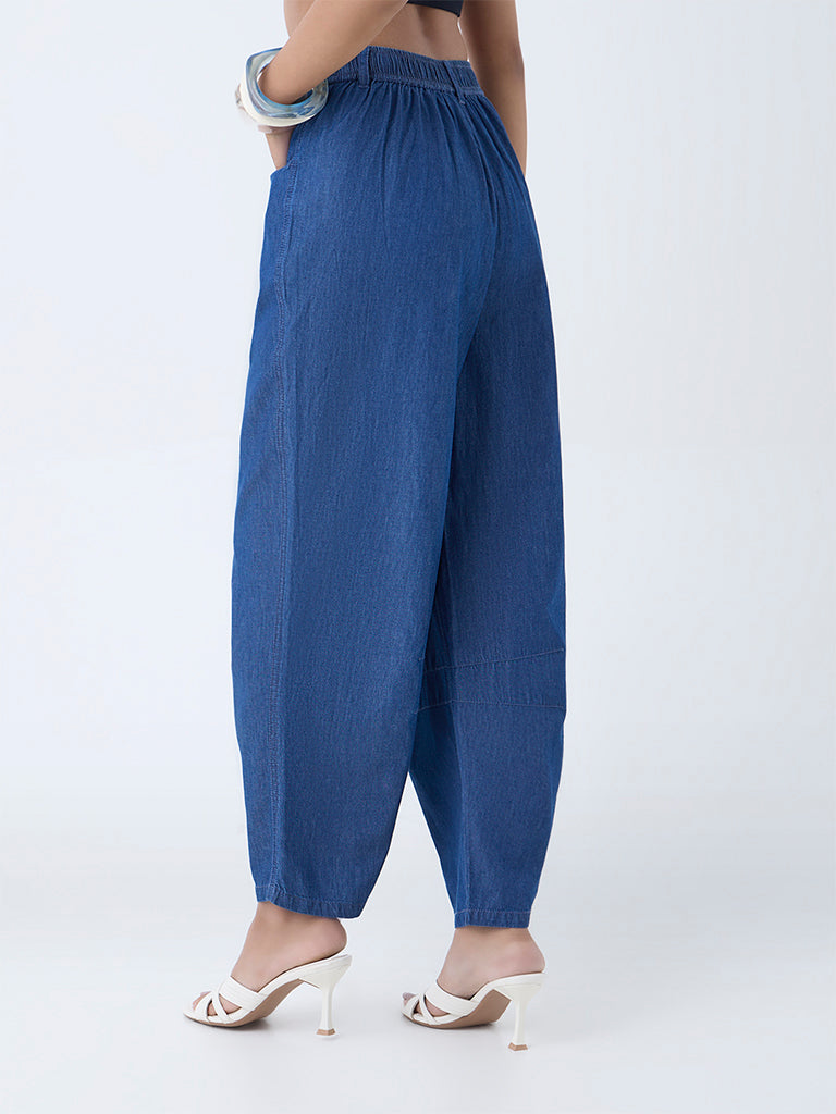 Utsa Dark Blue Denim Ethnic Pants