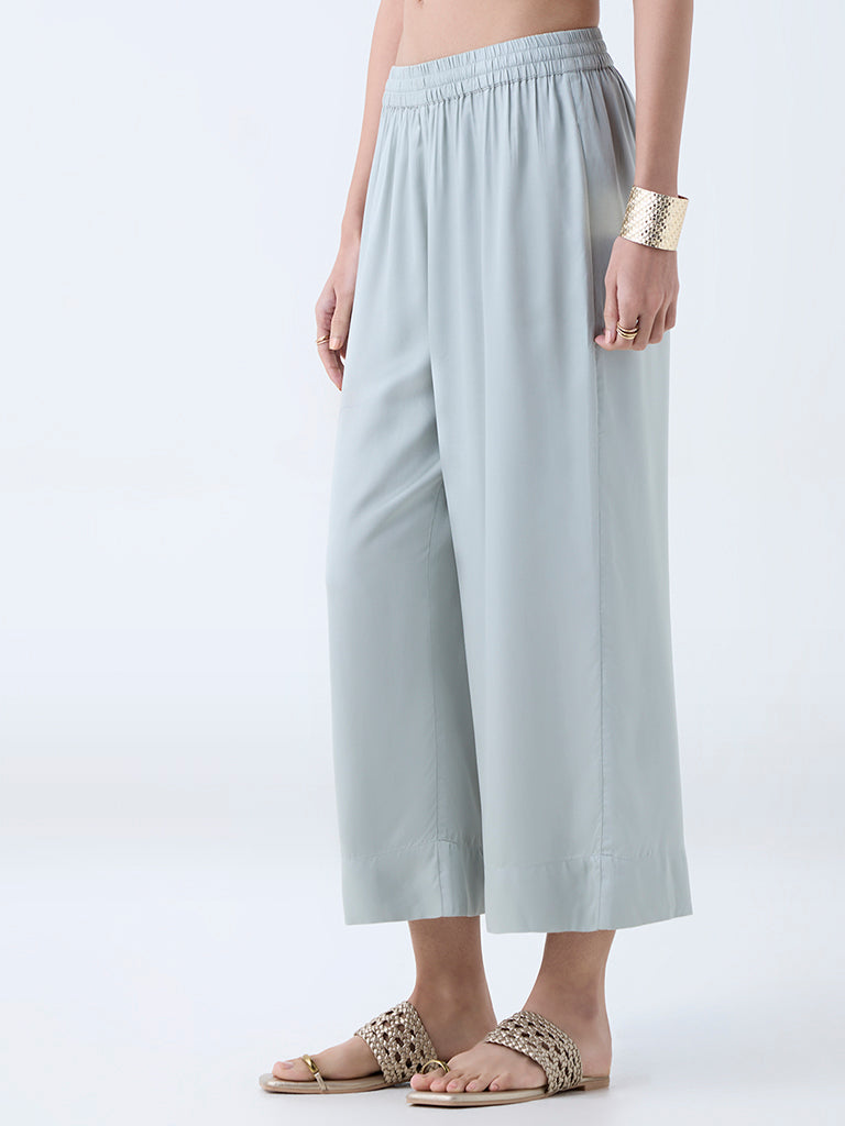 Westside Zuba Women's Light Blue Solid Ethnic Pants for Work Wear Front View