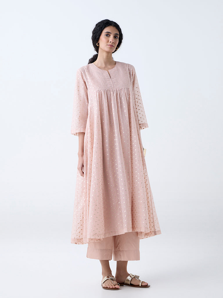 Westside Zuba Women's Dusty Pink Solid Ethnic Pants for Work Wear Full View