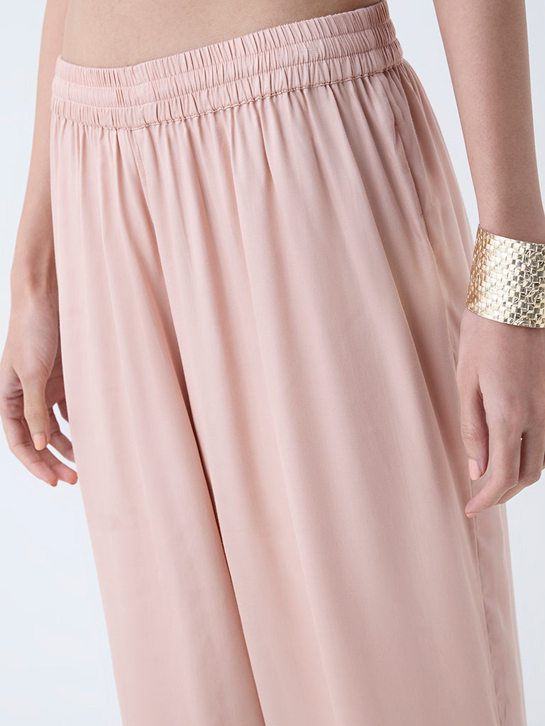 Westside Zuba Women's Dusty Pink Solid Ethnic Pants for Work Wear Zoomed View