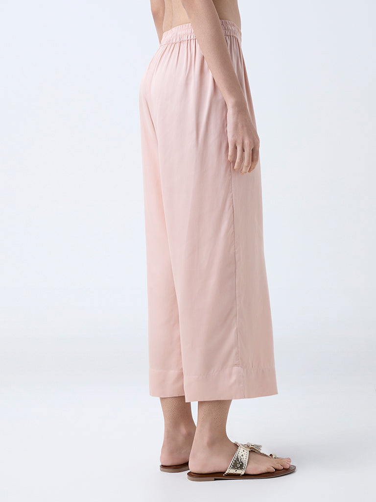 Westside Zuba Women's Dusty Pink Solid Ethnic Pants for Work Wear Back View