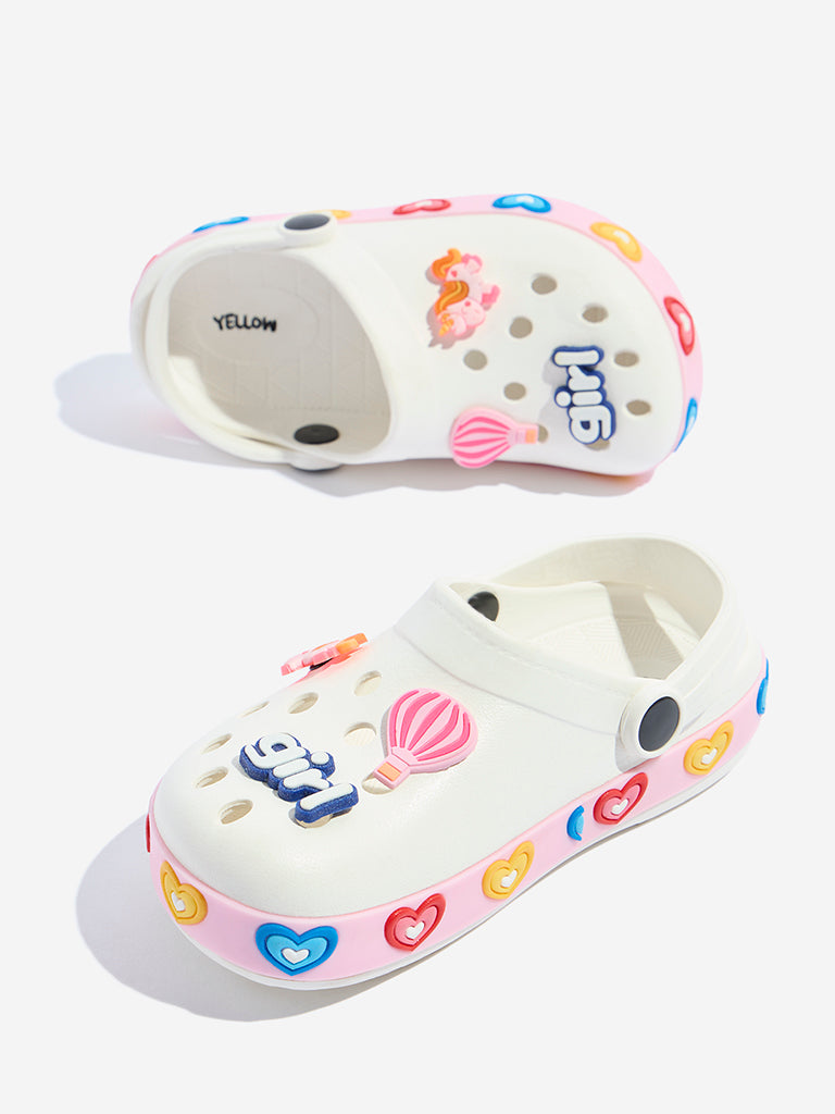 Westside Yellow Kids White Applique-Detailed Clogs for Casual Wear Zoomed View