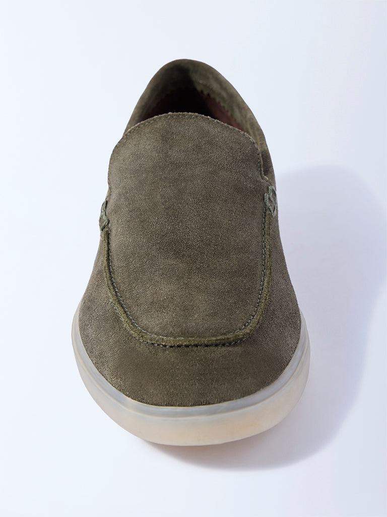 Westside SOLEPLAY Men's Olive Suede Loafers for Casual Wear Front view