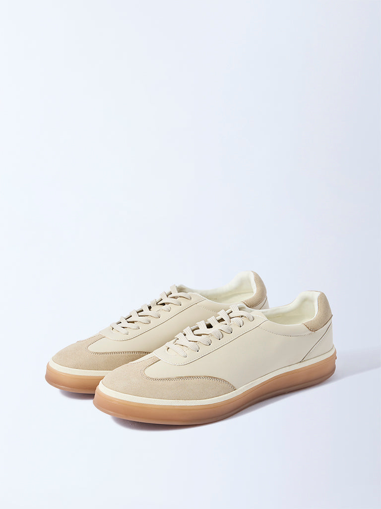 Westside SOLEPLAY Men's Beige Suede-Detailed Sneakers for Casual Wear Front View