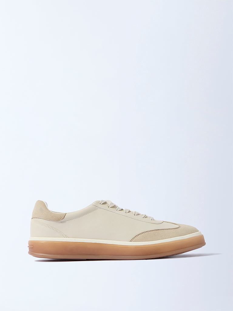 Westside SOLEPLAY Men's Beige Suede-Detailed Sneakers for Casual Wear Side View