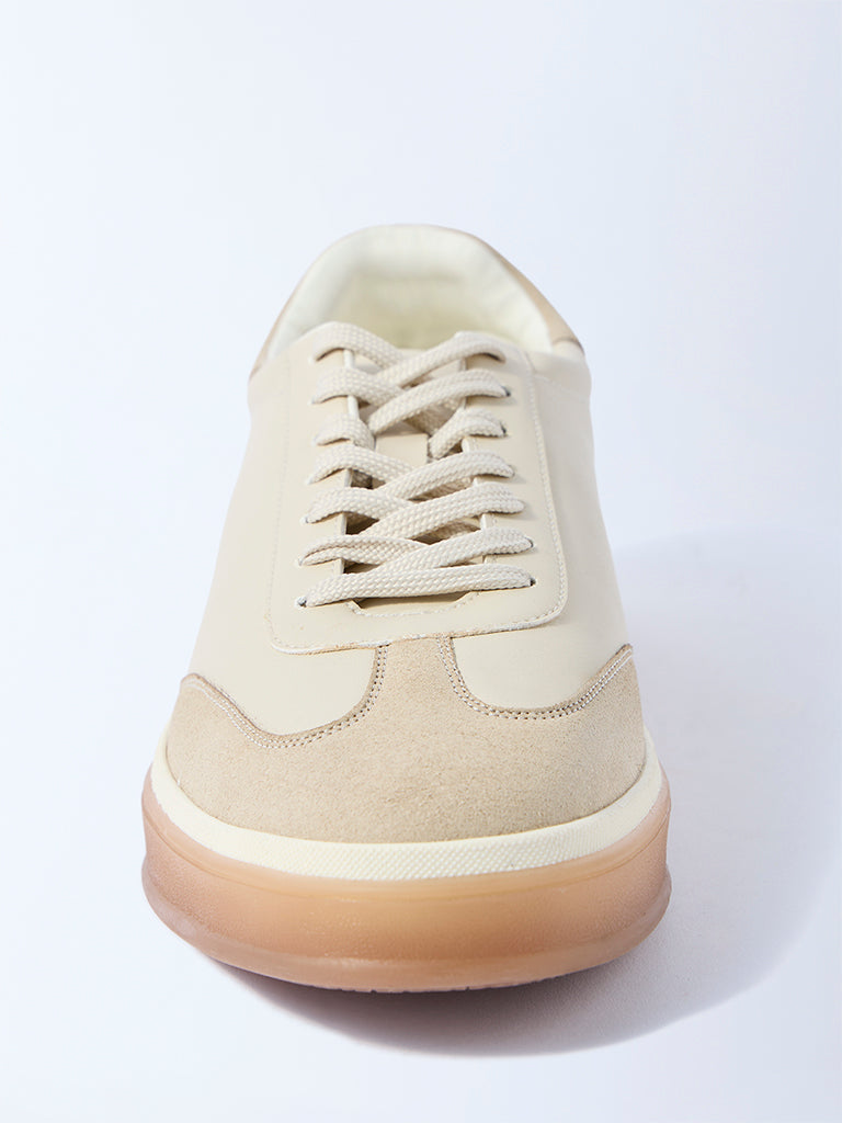 Westside SOLEPLAY Men's Beige Suede-Detailed Sneakers for Casual Wear Top View