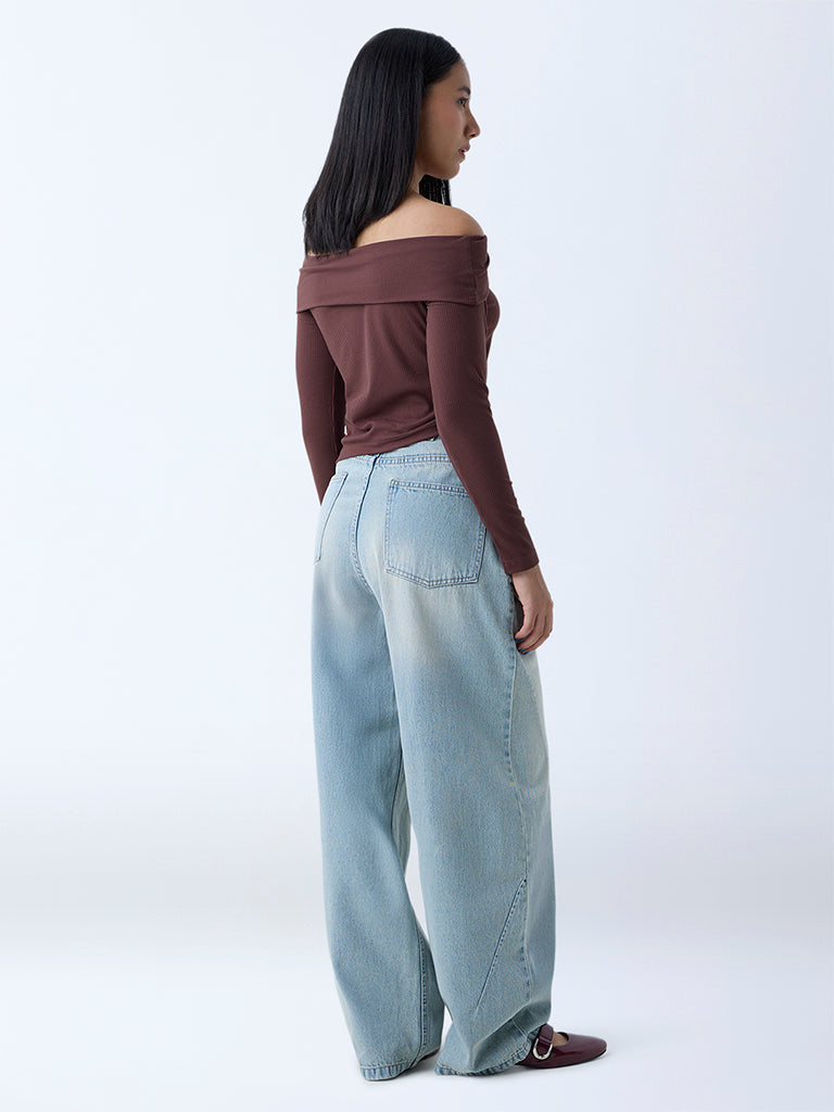 Nuon Light Blue Washed Wide-Leg High-Rise Jeans