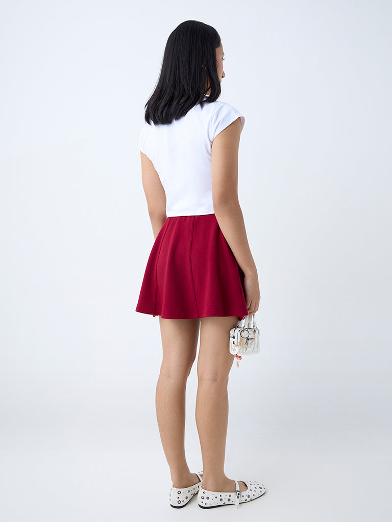 Westside Nuon Women's Red Solid High-Rise Skirt for Casual Wear Back View