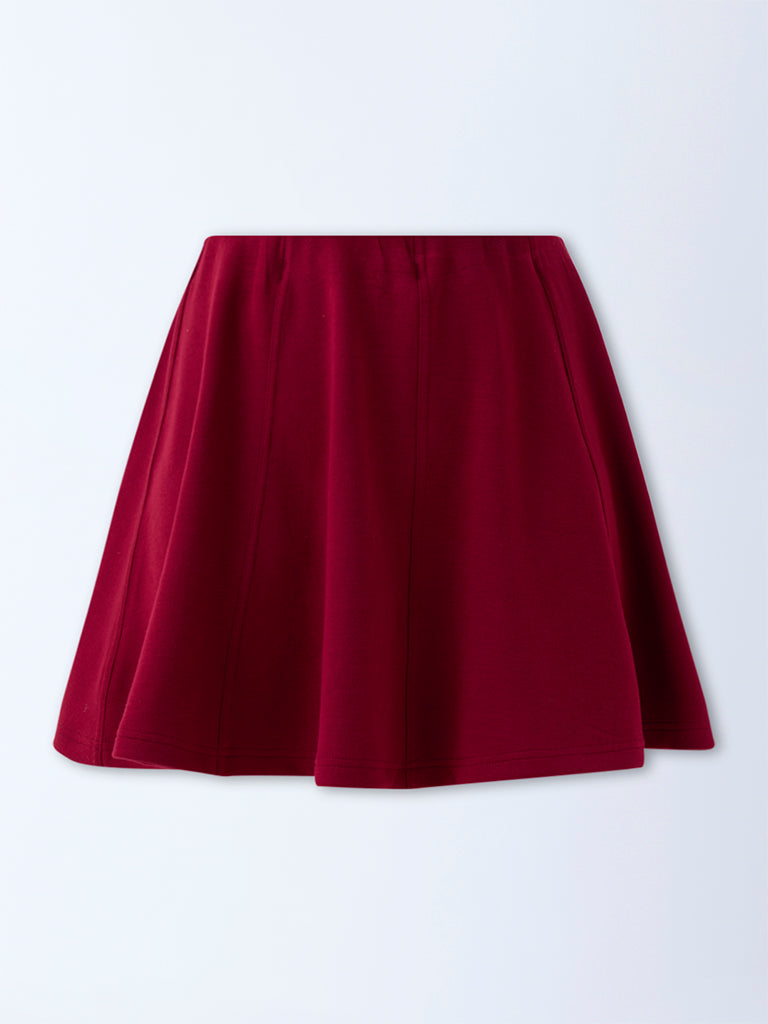 Westside Nuon Women's Red Solid High-Rise Skirt for Casual Wear Flatly