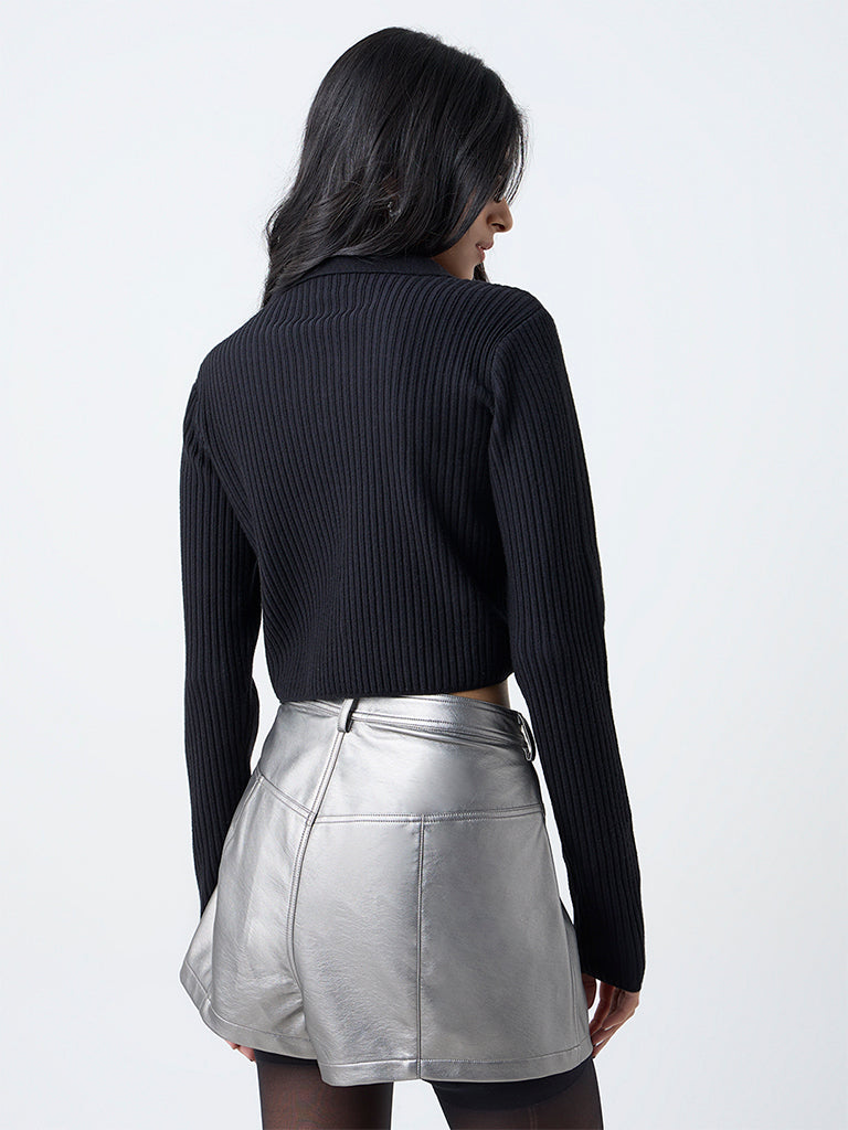Nuon Black Ribbed Textured Top