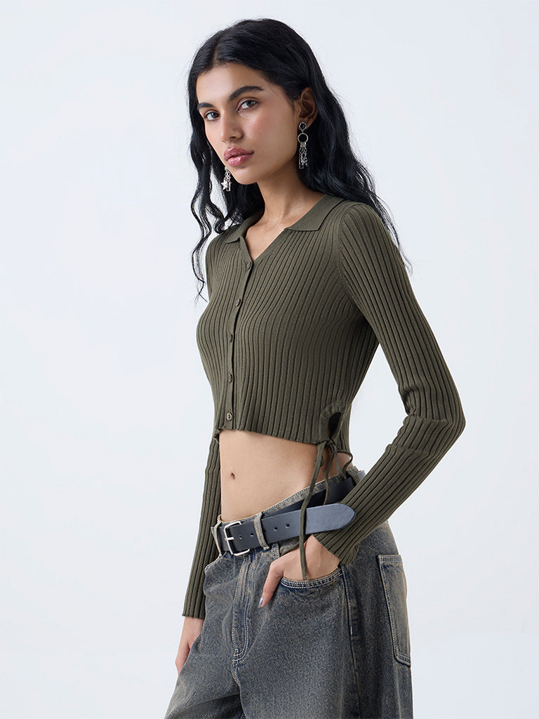 Nuon Olive Self-Striped Top