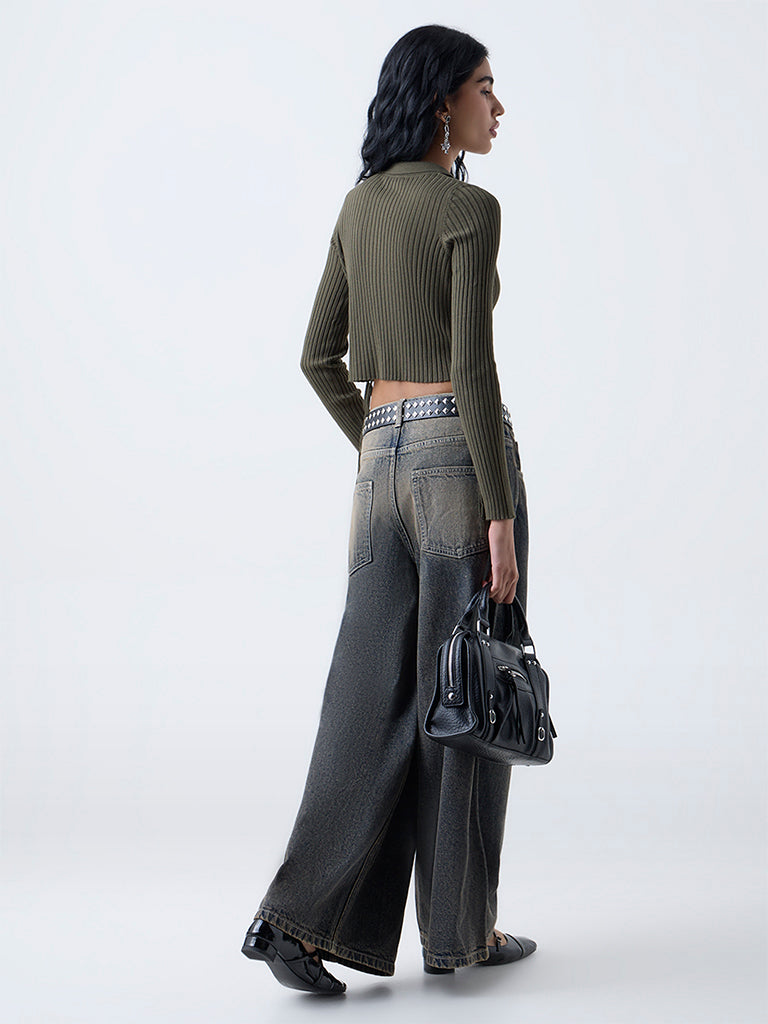 Nuon Olive Self-Striped Top