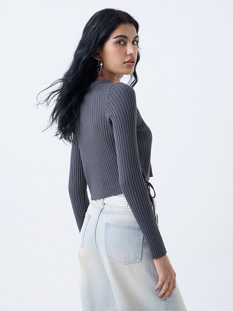 Nuon Dark Grey Self-Striped Top