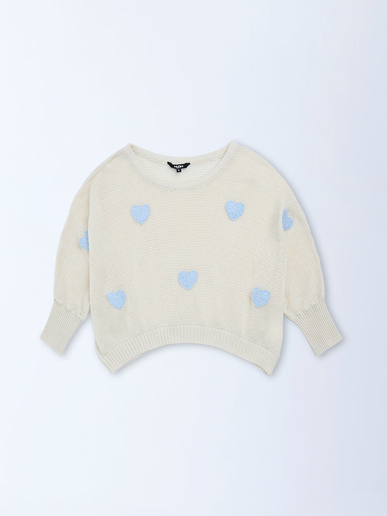 Nuon Blue Heart Embroidered Cotton Sweater