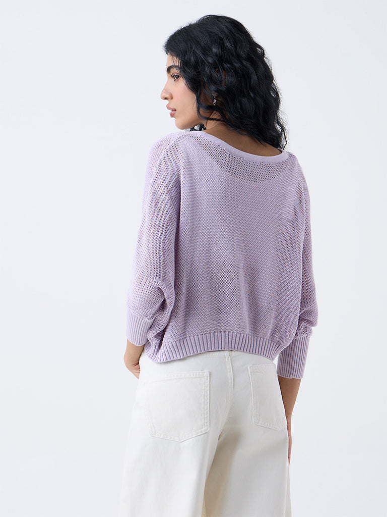 Nuon Lilac Heart Embroidered Cotton Sweater