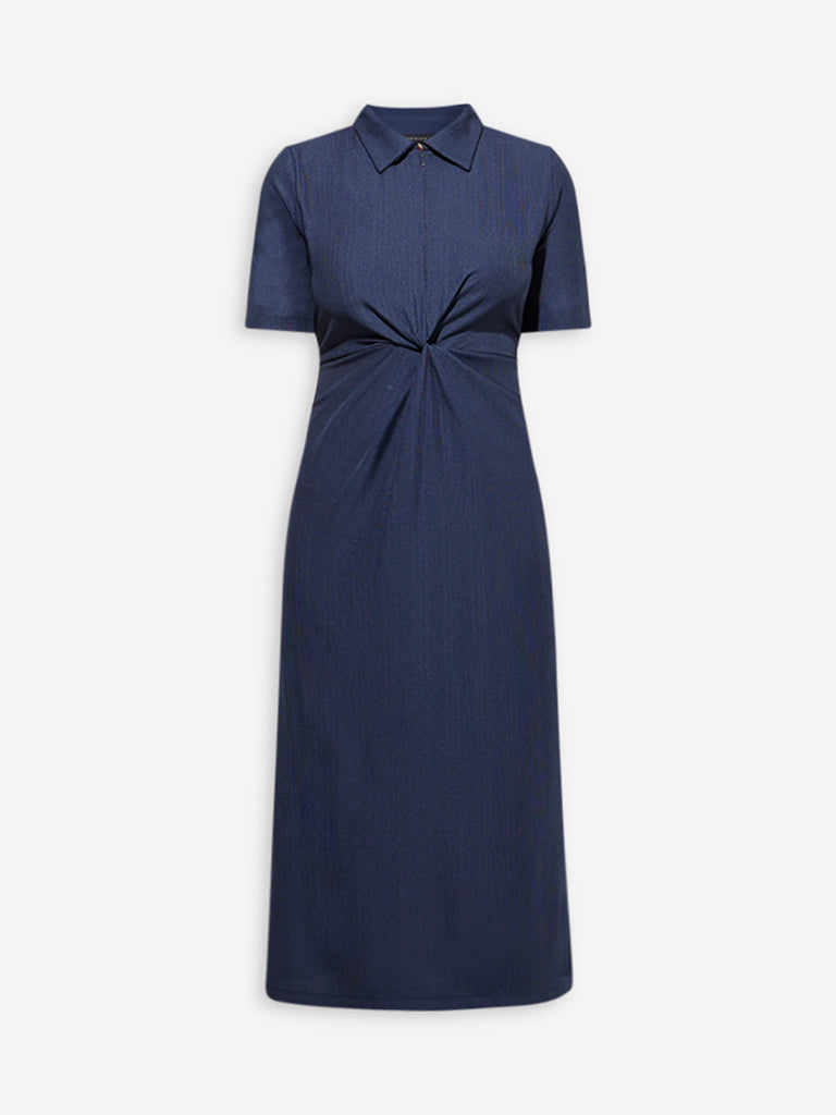 Westside Wardrobe Women's Navy Knot-Detailed A-Line Dress for Work Wear Flatly