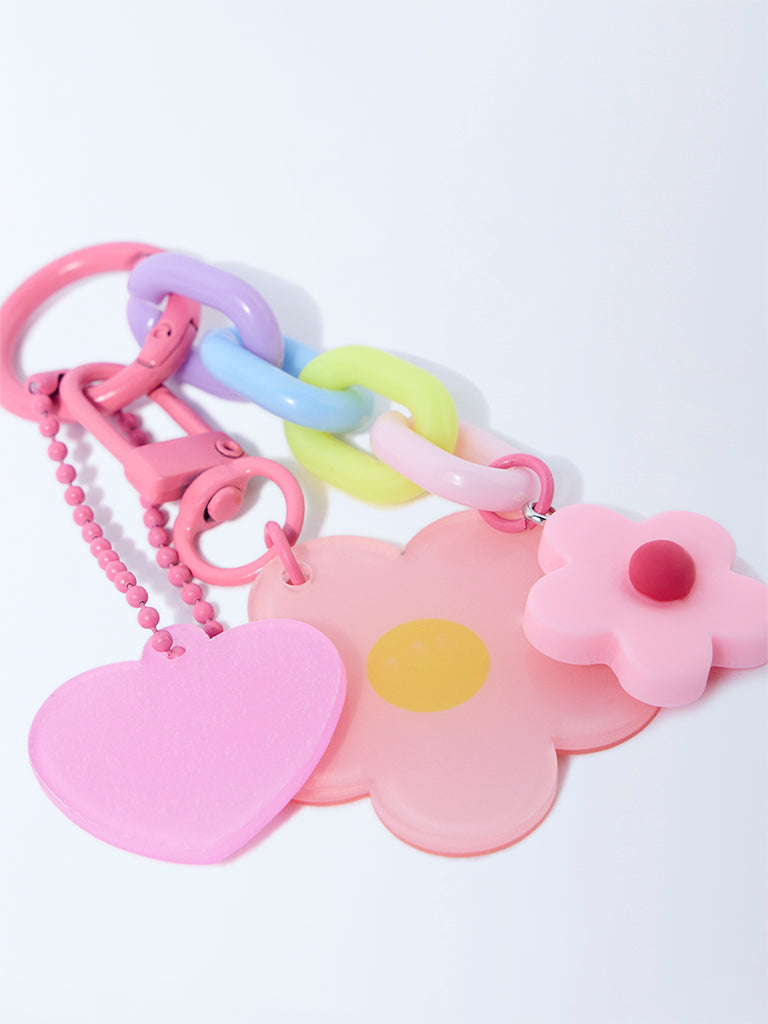 Studiowest Pink Floral and Heart Design Bag Charm