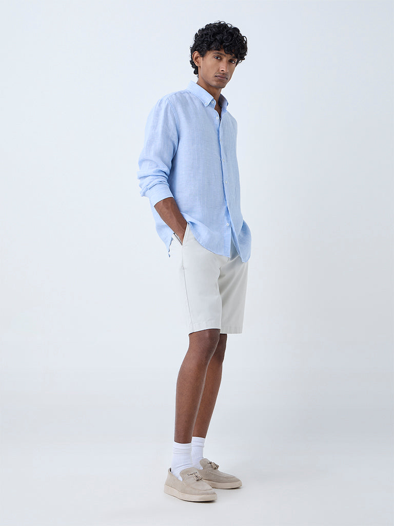 Westside Ascot Men's Blue Striped Relaxed-Fit Linen Shirt for Casual Wear Full View