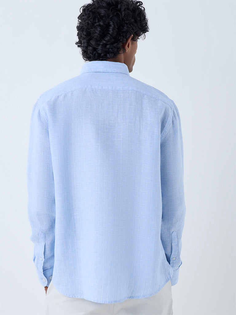 Westside Ascot Men's Blue Striped Relaxed-Fit Linen Shirt for Casual Wear Back View