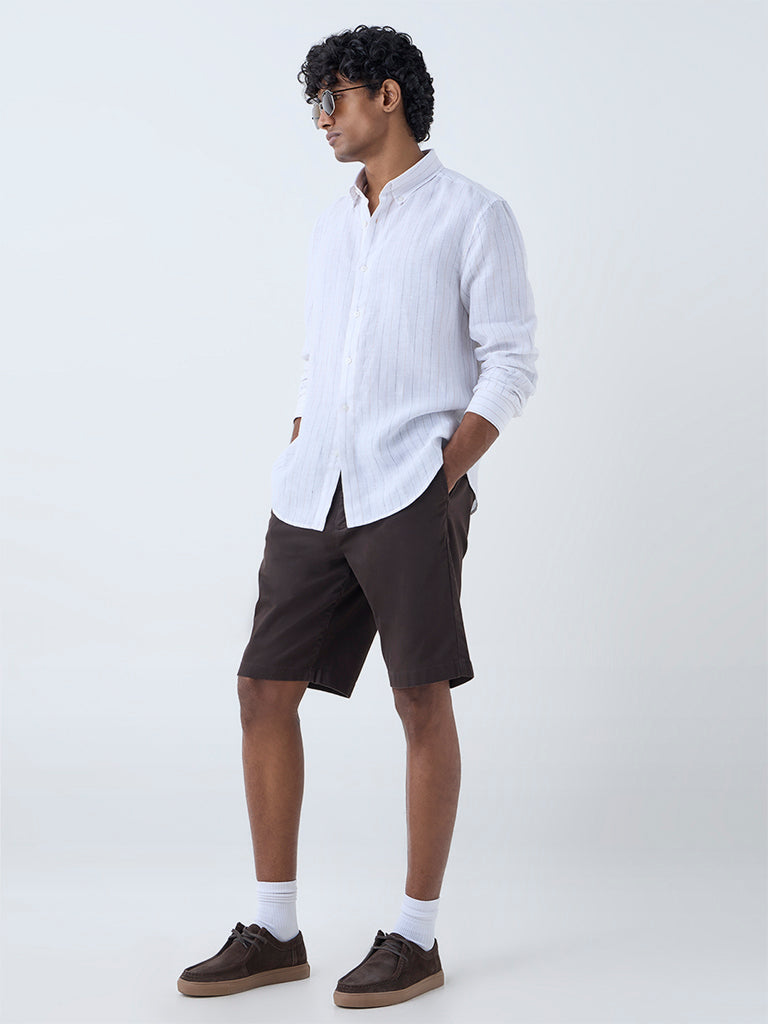 Westside Ascot Men's White Striped Relaxed-Fit Cotton Shirt for Casual Wear Full View