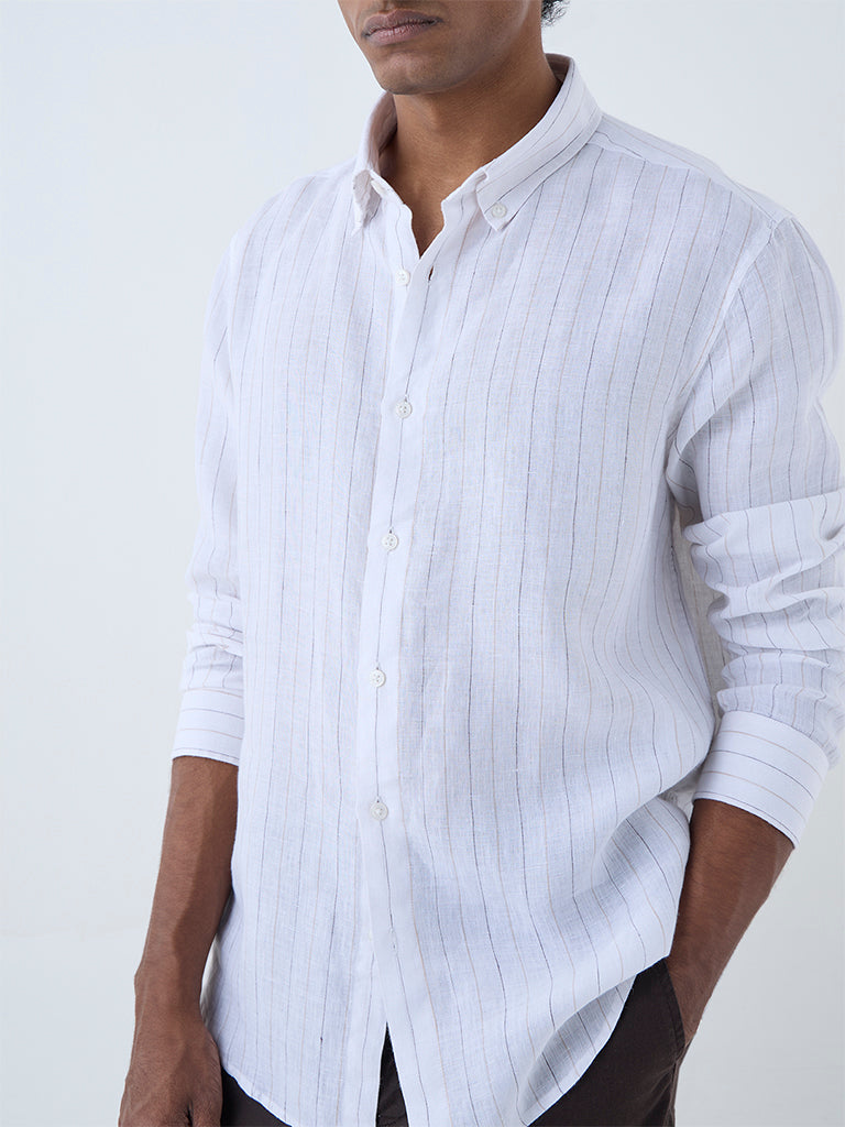 Westside Ascot Men's White Striped Relaxed-Fit Cotton Shirt for Casual Wear Zoomed View