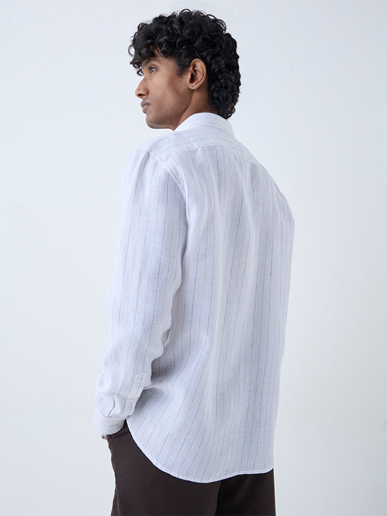 Westside Ascot Men's White Striped Relaxed-Fit Cotton Shirt for Casual Wear Back View